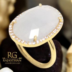 Rajasthan Gems Ring 925 Sterling Silver Women Gold Rhodium Natural Sapphire Gem Stone Gemstone & Cubic Zirconia CZ Handmade Gift G719