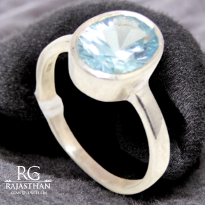 Rajasthan Gems Ring 925 Sterling Silver Women Men Unisex Natural Blue Topaz Gem Stone Gemstone Handmade Gift G728