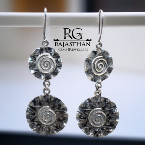Rajasthan Gems Dangle Earrings 925 Sterling Silver Dangle Drop Women Traditional Handmade Gift G737
