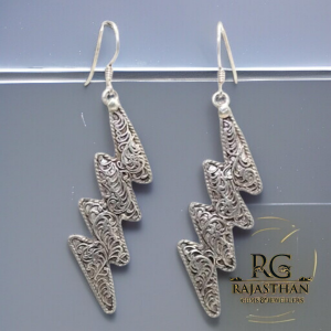 Rajasthan Gems Boho Earrings 925 Sterling Silver Dangle Women Filigree Ethnic Tribal Traditional Handmade Gift G740