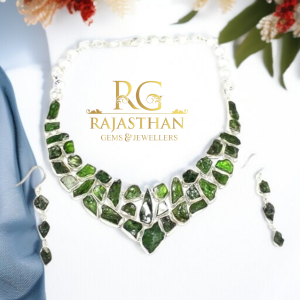 Rajasthan Gems Necklace Earrings Jewelry Set 925 Sterling Silver Natural Tourmaline Gem Stone Handmade Gift Women G741