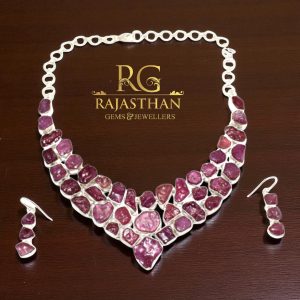 Rajasthan Gems Necklace Earrings Jewelry Set 925 Sterling Silver Natural Tourmaline Gem Stone Handmade Gift Women G744