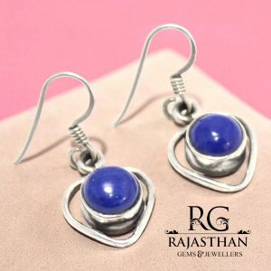 Rajasthan Gems Dangle Earrings 925 Sterling Silver Natural Lapis Lazuli Gem Stone Handmade Women Gift Traditional G749