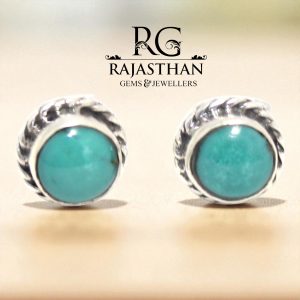 Rajasthan Gems Stud Earrings 925 Sterling Silver Natural Turquoise Gem Stone Women Handmade Gift G753