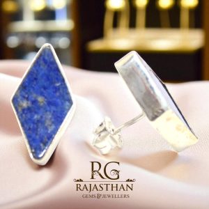 Rajasthan Gems Stud Earrings 925 Sterling Silver Natural Lapis Lazuli Gem Stone Women Handmade Gift G757
