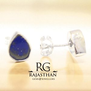 Rajasthan Gems Stud Earrings 925 Sterling Silver Natural Lapis Lazuli Gem Stone Women Handmade Gift G759