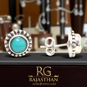 Rajasthan Gems Stud Earrings 925 Sterling Silver Natural Turquoise Gem Stone Women Handmade Gift G761