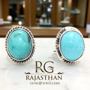 Rajasthan Gems Stud Earrings 925 Sterling Silver Natural Turquoise Gem Stone Women Handmade Gift G764