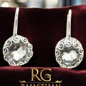 Rajasthan Gems Dangle Earrings 925 Sterling Silver Natural Green Amethyst Gem Stone Handmade Traditional Women Gift G881