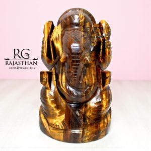 Rajasthan Gems Idol Statue Ganesha Ganesh Figurine Figure Natural Tigers Eye Gem Stone God Hindu Religious Hand Gemstone Gift Handmade Home Decor G911