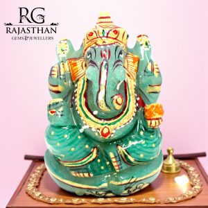 Rajasthan Gems Aventurine Idol Statue Ganesha Ganesh Figurine Figure Green Natural Jade Gem Stone God Hindu Religious Hand Paint Painted Gemstone Gift Handmade Home Decor G915