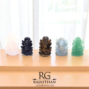 Rajasthan Gems 5pcs Set Idol Statue Ganesha Ganesh Figurine Figure Natural Gem Stone God Hindu Religious Handcrafted Gemstone Gift Handmade Home Decor G924