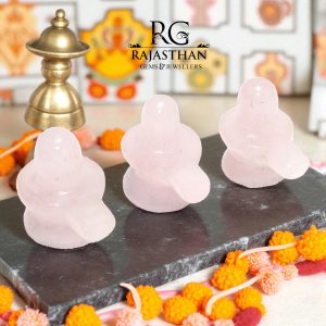 Rajasthan Gems 3pcs Set Small Shivling Statue Shiv Shiva Lingam Mahadev Natural Pink Rose Quartz Gem Stone Hindu Religious Pooja Handmade G929