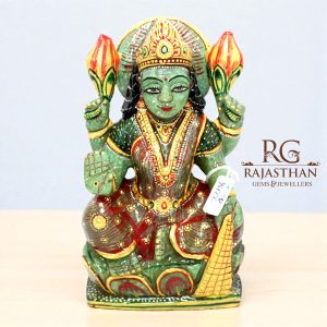 Rajasthan Gems Idol Statue Goddess Laxmi Lakshmi Figurine Figure Natural Green Aventurine Jade Gem Stone Hindu Religious Temple Puja Murti Hand Paint Painted Gemstone Gift Handmade Home Decor G943