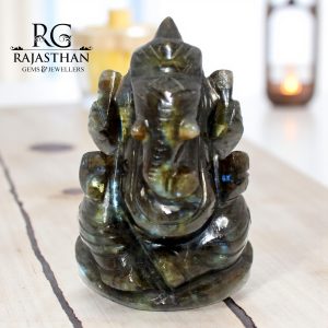 Rajasthan Gems Idol Statue Ganesha Ganesh Figurine Figure Natural Labradorite Gem Stone God Hindu Religious Hand Gemstone Gift Handmade Home Decor G945