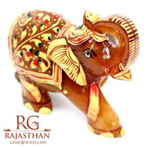 Rajasthan Gems Elephant Statue Figurine Natural Aventurine Jade Gem Stone Temple Pooja Hand Paint Painted Gemstone Gift Handmade Home Decor G948