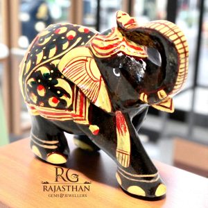 Rajasthan Gems Elephant Statue Figurine Figure Natural Green Aventurine Jade Gem Stone Temple Pooja Hand Paint Painted Gemstone Gift Handmade Home Decor G953