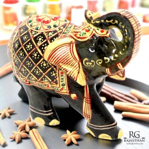 Rajasthan Gems Elephant Statue Figurine Figure Natural Green Aventurine Jade Gem Stone Temple Pooja Sculpture Hand Paint Painted Gemstone Gift Handmade Home Decor G956