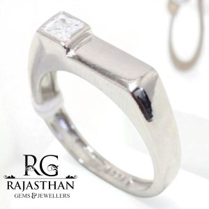 Rajasthan Gems Mens Solitaire Ring Band 925 Sterling Silver Cubic Zirconia CZ Stone White Rhodium Gift Men Handmade H004
