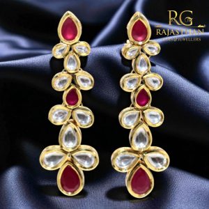 Rajasthan Gems Dangle Earrings Gold Rhodium Alloy Steel Cubic Zirconia Kundan Uncut Polki Stone Enamel Meena Women Handmade Wedding Gift H035