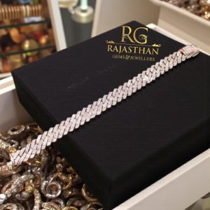Rajasthan Gems Bracelet Men 925 Sterling Silver Pink Rose Gold Rhodium Jewelry Cubic Zirconia CZ Stone Designer Unisex Handmade Mens Gift H043