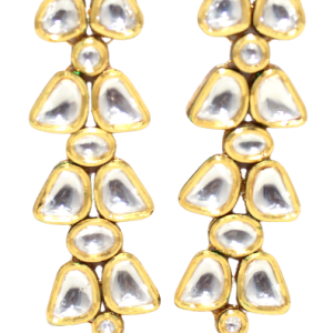Rajasthan Gems Dangle Earrings Gold Rhodium Alloy Steel Cubic Zirconia Kundan Uncut Polki Stone Enamel Meena Women Handmade Wedding Gift H054