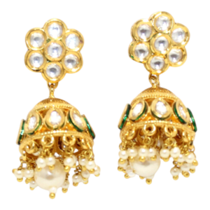 Rajasthan Gems Jhumki Jhumka Earrings Gold Rhodium Alloy Steel Cubic Zirconia Kundan Uncut Polki Stone Meenakari Enamel Women Handmade Wedding Gift H056
