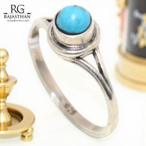 Rajasthan Gems Ring 925 Sterling Silver Women Natural Turquoise Gem Stone Handmade Gift Gemstone H091