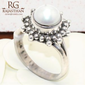 Rajasthan Gems Ring 925 Sterling Silver Women Natural Freshwater Pearl Gem Stone Handmade Gift Gemstone H096