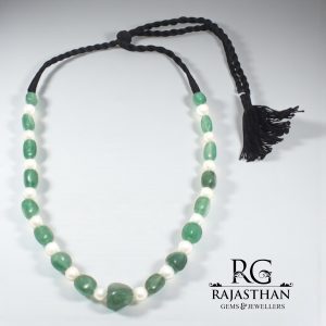 Rajasthan Gems Black Thread Bead Necklace Strand Beaded Natural Green Strawberry Quartz & Freshwater Pearl Gem Stone Gemstone Tumble Beads Tribal Adjustable H101