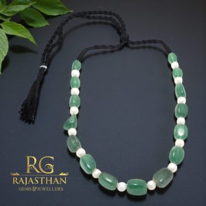 Rajasthan Gems Black Thread Bead Necklace Strand Beaded Natural Green Strawberry Quartz & Freshwater Pearl Gem Stone Gemstone Tumble Beads Tribal Adjustable H103