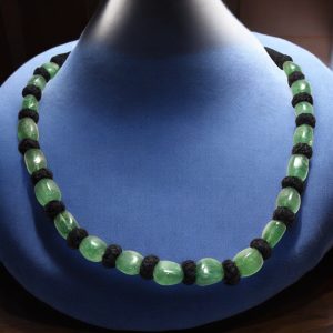 Rajasthan Gems Black Thread Bead Necklace Strand Beaded Natural Green Strawberry Quartz Gem Stone Gemstone Tumble Beads Tribal Adjustable H159