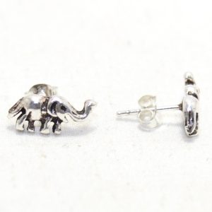 Rajasthan Gems Elephant Charm Stud Earrings Tops Solid 925 Sterling Silver Traditional Tribal Women Handmade Unisex Gift H171