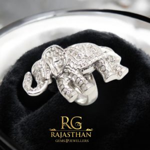 Rajasthan Gems Adjustable Ring 925 Sterling Silver Elephant Charm Hand Engraved Women Handmade Gift H204