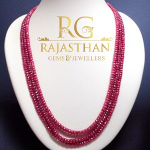 Rajasthan Gems Bead Necklace Strand Manik Ruby Diamond Cut Finish Beads Natural 3 Line Gem Stone Women Gift Gemstone H366