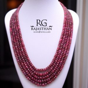 Rajasthan Gems Bead Necklace Strand Manik Ruby Diamond Cut Finish Beads Natural 5 Line Gem Stone Women Gift Gemstone H367