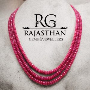 Rajasthan Gems Bead Necklace Strand Manik Ruby Diamond Cut Finish Beads Natural 3 Line Gem Stone Women Gift Gemstone H368