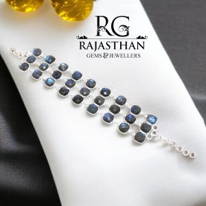 Rajasthan Gems Bracelet 925 Sterling Silver Jewelry Natural Labradorite Stone Unisex Handmade Men Women Gift H375