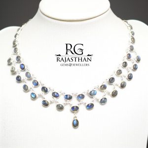 Rajasthan Gems Necklace 925 Sterling Silver Natural Labradorite Gem Stone Women Gift Handmade H379