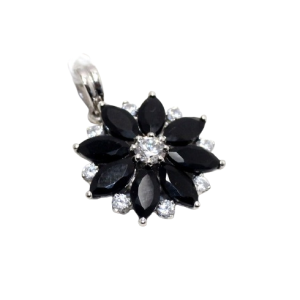 Rajasthan Gems Pendant 925 Sterling Silver Natural Black Onyx Gem Stone & Cubic Zirconia Men Women Unisex Handmade Gift H384