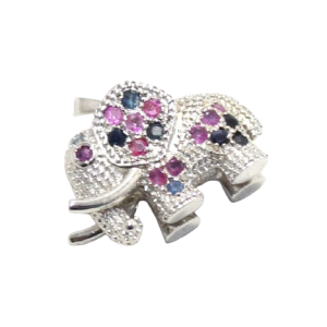 Rajasthan Gems Elephant Charm Pendant Solid 925 Sterling Silver Natural Ruby Blue Sapphire Neelam Manik Gem Stone Women Men Unisex Handmade Gift H385