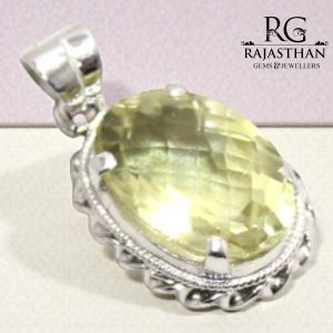 Rajasthan Gems Pendant 925 Sterling Silver Natural Lemon Topaz Gem Stone Men Women Unisex Handmade Gift H389