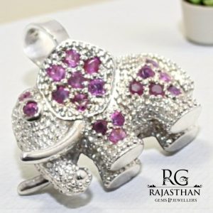 Rajasthan Gems Elephant Charm Pendant Solid 925 Sterling Silver Natural Ruby Blue Sapphire Neelam Manik Gem Stone Women Men Unisex Handmade Gift H393