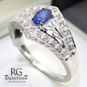 Rajasthan Gems Ring 925 Sterling Silver Natural Sapphire Neelam Gem Stone Diamonds Diamond Women Handmade Gift H403