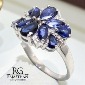 Rajasthan Gems Ring 925 Sterling Silver Natural Sapphire Neelam Gem Stone Diamonds Diamond Women Handmade Gift H406