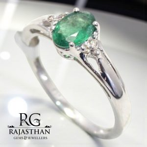 Rajasthan Gems Ring 925 Sterling Silver Natural Emerald Panna Gem Stone Diamonds Diamond Women Handmade Gift H410