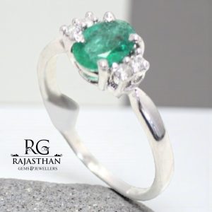 Rajasthan Gems Ring 925 Sterling Silver Natural Emerald Panna Gem Stone Diamonds Diamond Women Handmade Gift H414