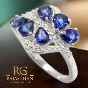 Rajasthan Gems Ring 925 Sterling Silver Natural Sapphire Neelam Gem Stone Diamonds Diamond Women Handmade Gift H421