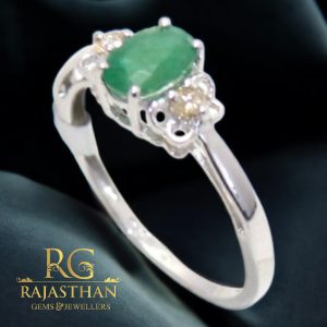 Rajasthan Gems Ring 925 Sterling Silver Natural Emerald Panna Gem Stone Diamonds Diamond Women Handmade Gift H423