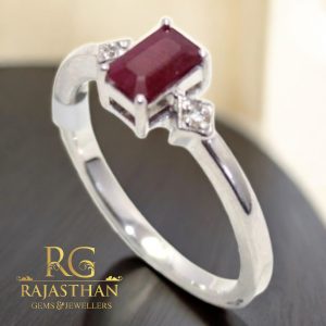 Rajasthan Gems Ring 925 Sterling Silver Natural Ruby Manik Gem Stone Diamonds Diamond Women Handmade Gift H424